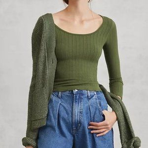 NWT Anthropologie Green Seamless Pointelle Top M